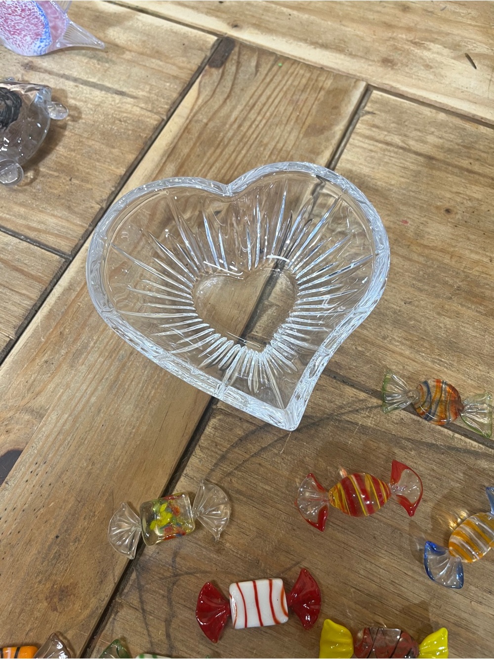 Handmade Glass Candy Collection in Heart Bowl | Murano Style Millefiori Decor - Picture 2 of 7